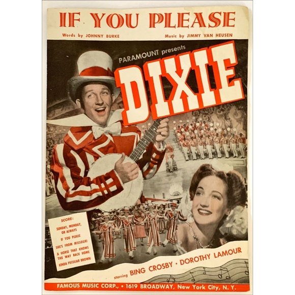 Vintage 1943 Sheet Music If‎ You Please. Bing Crosby, Movie Dixie. - Picture 1 of 6